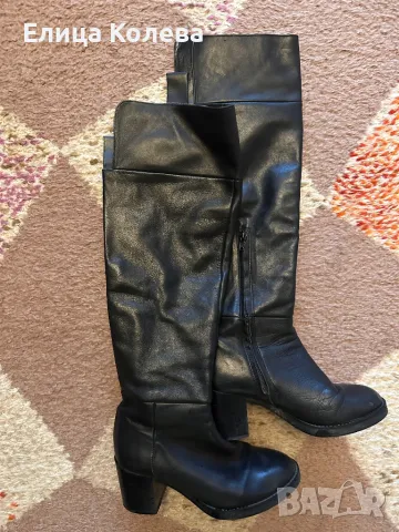 Zara черни кожени ботуши н.37, снимка 2 - Дамски ботуши - 48595775