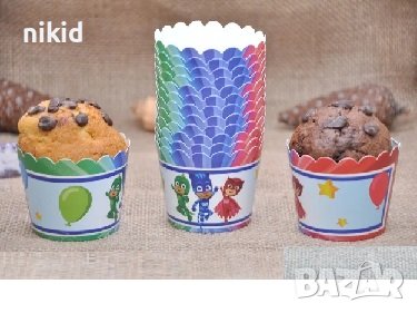 10 бр PJMASKS PJ Masks PJ Mask хартиени кошнички КъпкейК капсули поставки чашки за мъфини кексчета, снимка 2 - Други - 37972557
