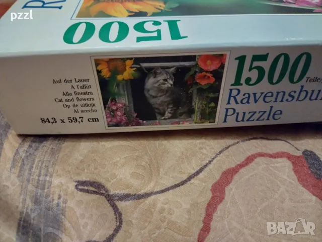 Пъзел "Cat and Flowers" 1994г. Ravensburger 1500 части, снимка 3 - Пъзели - 49995017