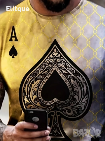 Мъжка тениска с графичен принт с акцент Асо пика, снимка 9 - Тениски - 52866533