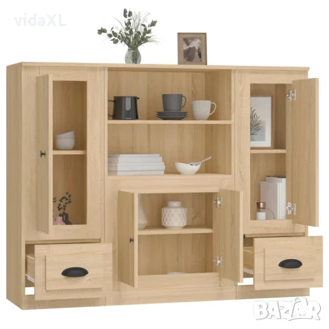 vidaXL Високи шкафове, 3 бр, сонома дъб, инженерно дърво, снимка 5 - Бюфети - 56146727