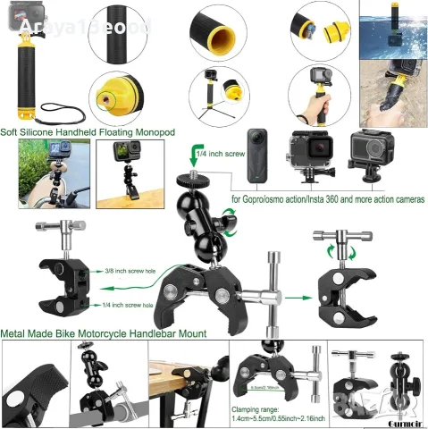 Gurmoir Action Camera Accessory Kit DT18 – 10 в 1 Комплект за GoPro, DJI Osmo Action и Insta360, снимка 3 - Чанти, стативи, аксесоари - 55786679
