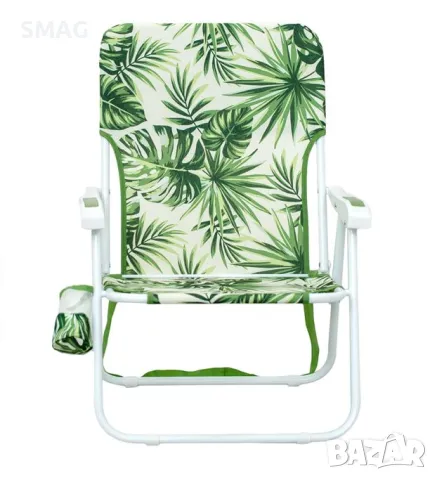 Плажен стол зелени тропически листа с дръжки & случай 55x58x74cm S_1234799, снимка 2 - Къмпинг мебели - 50045648
