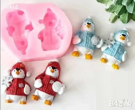 2 бр зимен пингвин зимни пингвини снежинка коледен силиконов молд форма фондан шоколад гипс декор, снимка 2 - Форми - 48397064