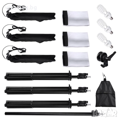 Фотостудиен комплект софтбокс 3бр, рамо жираф, 3 х 135W крушки, снимка 3 - Светкавици, студийно осветление - 51992000