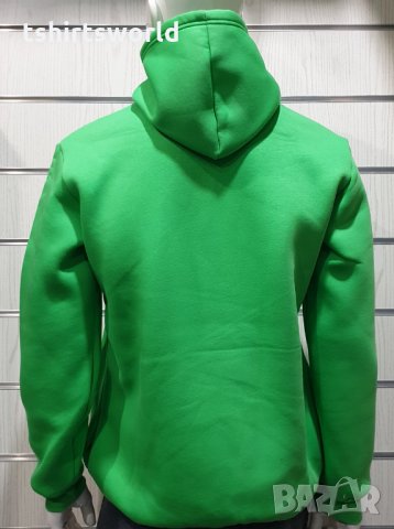 Нов мъжки зелен суичър с качулка и джобчета, снимка 2 - Суичъри - 34734168