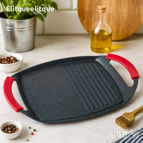 Грил плоча QUEEN ATG47M – 47 см с незалепващо покритие и двойна повърхност, снимка 3 - Скари - 52221983