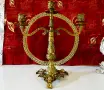 Троен бронзов свещник тройка,барок,риби,печат. , снимка 3