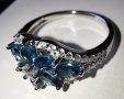 Елегантен сребърен 925 пръстен с родиево покритие и Натурални London Blue Топази и Циркони!, снимка 7