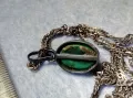СТАРИНЕН СРЕБЪРЕН РЕТРО ПЕНДАНТ с НАТУРАЛЕН ЗЕЛЕН НЕФРИТ и СРЕБЪРНА ВЕРИЖКА МАРКОВО СРЕБРО 975 43300, снимка 11