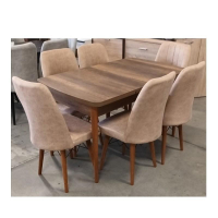Трапезен комплект Barok – маса с 6 стола, кафяво/бежово, снимка 1 - Маси - 44695875