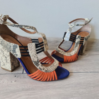 Уникални дамски сандали VICENZA на ток от естествена кожа и велур, снимка 1 - Дамски елегантни обувки - 36355966