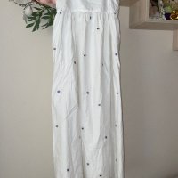 Нова дълга елегантна бяла рокля теменужки 100% памук , снимка 2 - Рокли - 41932782