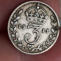 3 пенса 1917 г сребро Великобритания , снимка 1 - Нумизматика и бонистика - 41574196