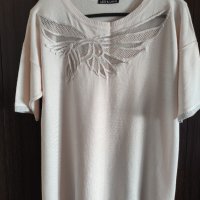 Тънко плетиво блуза в бледо розово и сиво с дантелена част , снимка 1 - Тениски - 40629226