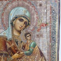 19 Век! Руска Икона на Света Богородица Страстна, снимка 5 - Антикварни и старинни предмети - 39711222