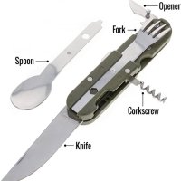 Джобен нож с прибори за хранене 7в1 преносим комплект кальо за колан, снимка 6 - Ножове - 41770524