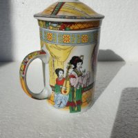 Порцеланова чаша за чай ,с допълнителен съд за запарка и капак, снимка 2 - Чаши - 35693747