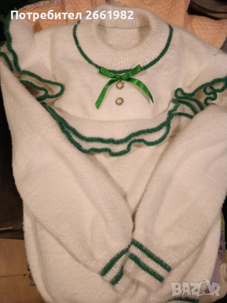 Разкошен топъл бял пуловер за зимата, снимка 1