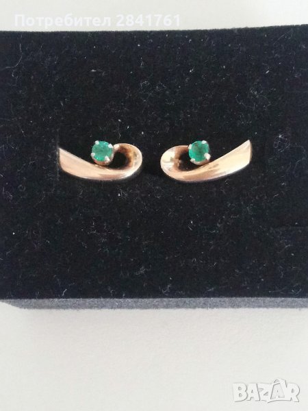 Руски златни обеци 14К с изумруди, снимка 1