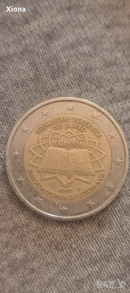 Рядка колекционерска монета 2 евро по случай 50-годишнина от Римския договор, снимка 1