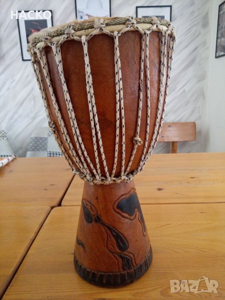 ПРОМО ЦЕНА АФРИКАНСА Таранбука от Тиково Дърво и Кожа с Калъв 100% Автетична, снимка 1