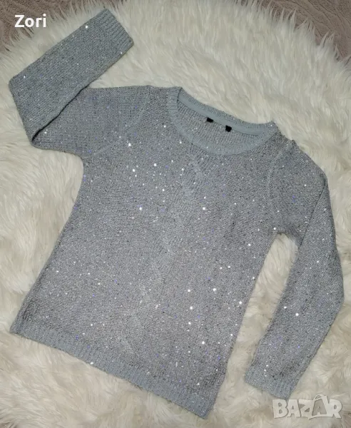 Блуза плетиво със сребристи пайети в тъканта , снимка 1