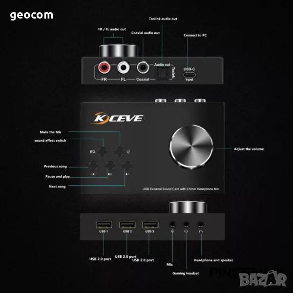 KCEVE KC-U004 USB външна звукова карта (Plug&Play), снимка 1