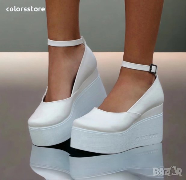 Обувки на платформа - бяла кожа с бяло ходило - 125K, снимка 1