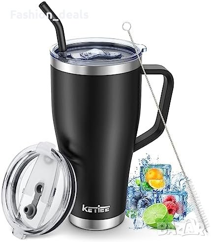 Нова изолирана вакумна чаша с 2 капак кафе топли и студени напитки, снимка 1