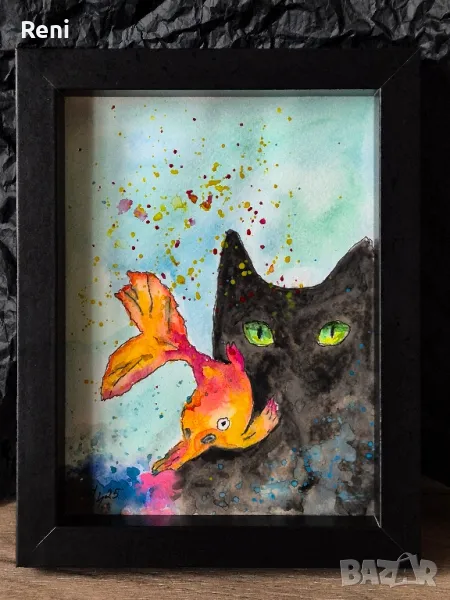 Аквариум, картина акварел, снимка 1