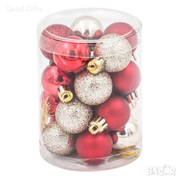 20 броя Комплект коледни топки, Червени и Шампанско, 3см, снимка 1