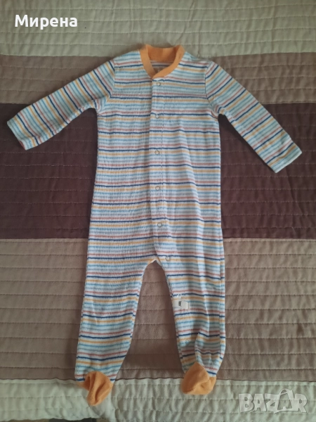 Нов бебешки плюшен гащеризон на райе за бебе, размер 62-68, снимка 1