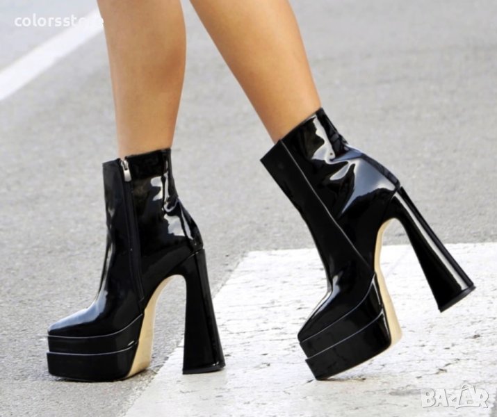 Боти на ток - черен лак - YSV1, снимка 1