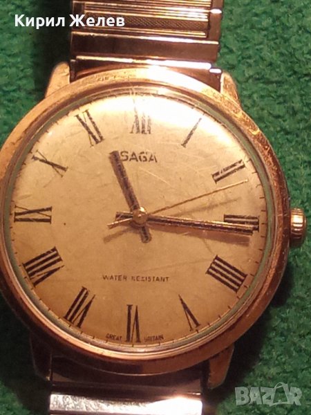 SAGA GREAT BRITAIN WATER RESISTANT Стар АНГЛИЙСКИ ПОЗЛАТЕН МЕХАНИЧЕН ВИНТИДЖ ЧАСОВНИК РАБОТЕЩ 31485, снимка 1