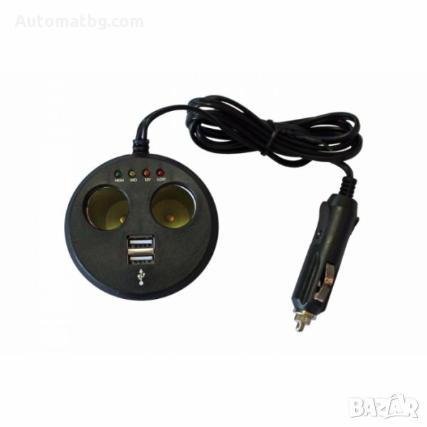 Разклонител за запалка Automat, 12V, 2 USB, 2 гнезда, снимка 1