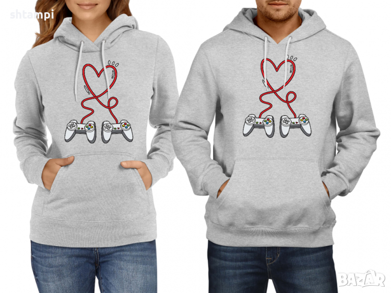 Суитчър/Суитшърт за двойки Gamercontroler Heart Valentines day,Игри за двойки,влюбени Подарък,Любов,, снимка 1