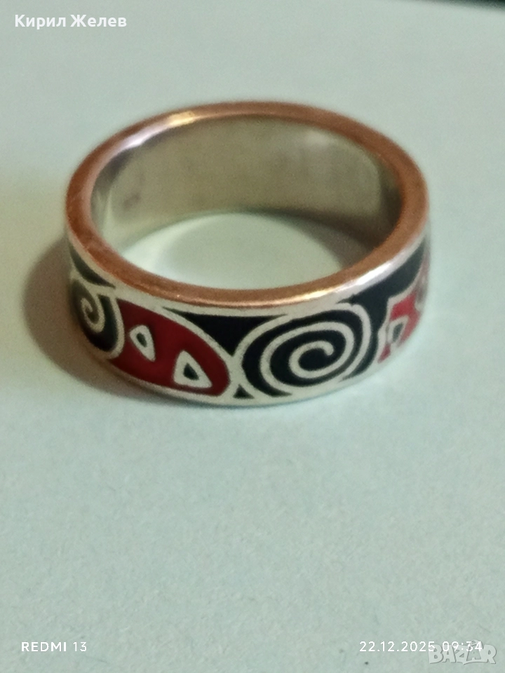 Ефектен сребърен пръстен с емайл красив стилен дизайн 52470, снимка 1