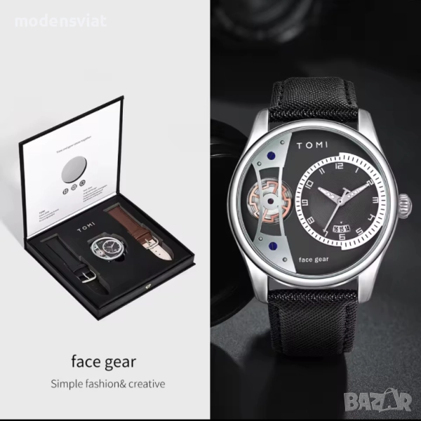 Мъжки луксозен часовник ТОМИ комплект с две каишки, снимка 1