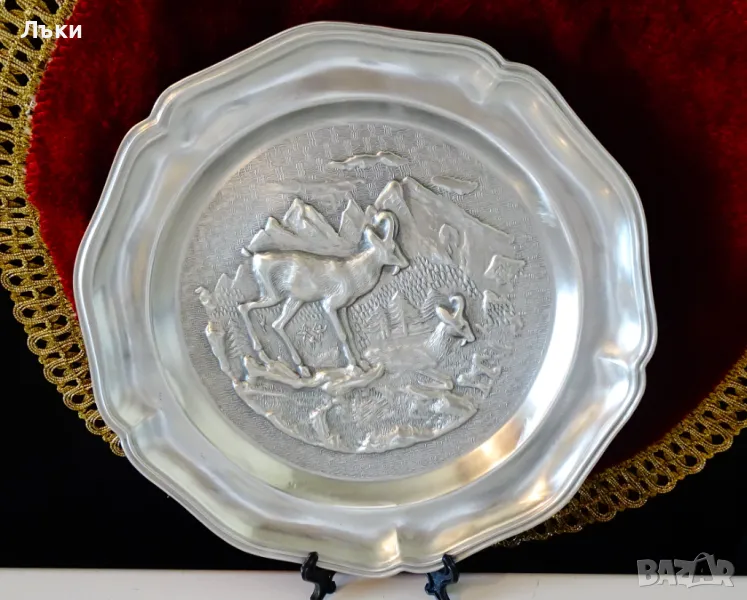 Пано от калай Планински кози,ловна картина. , снимка 1