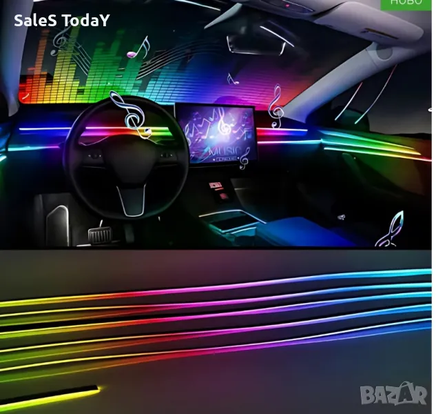 Интериорни светлини, LED лента за кола, водоустойчива iOS и Android, 12V, RGB, снимка 1