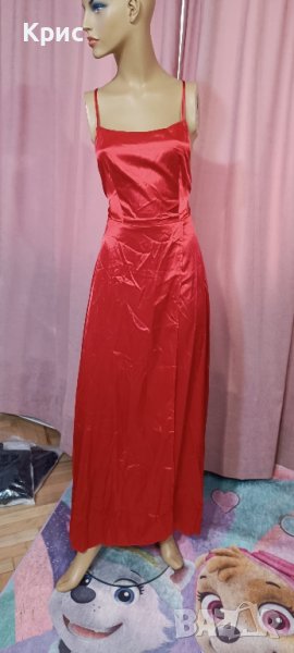 Елегантна сатенена рокля с гол гръб, размер L, снимка 1