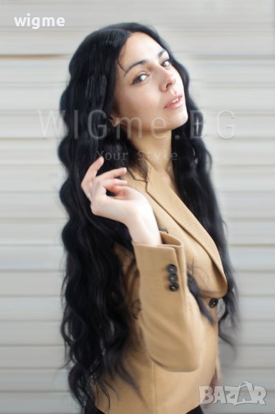 Дълга черна къдрава лейс фронт перука Роберта, снимка 1