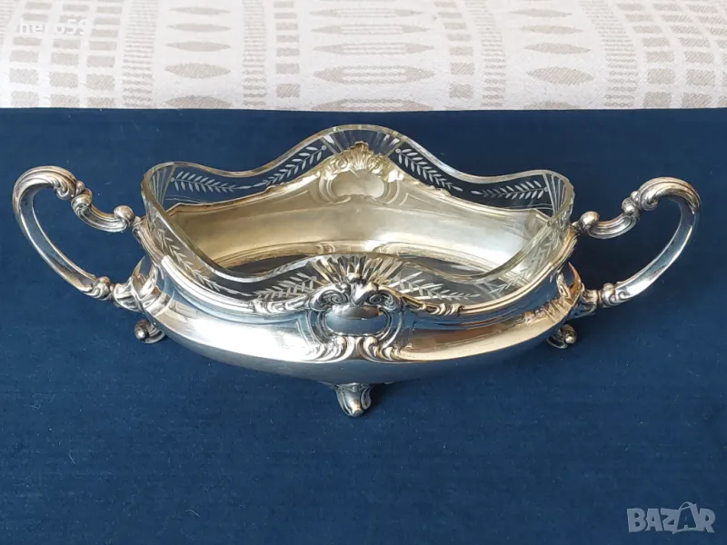 Огромна сребърна жардиера(фруктиера) 19век.Сребро 800-кристал,сребърна кана,сребърна чаша, снимка 1