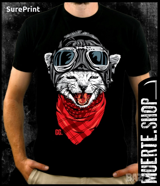 Черна тениска с щампа CAT ADVENTURER, снимка 1