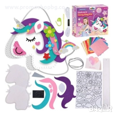 Творчески комплект за шиене и лепене за момичета, Създай своя собствена чанта Еднорог, снимка 3 - Образователни игри - 52777432