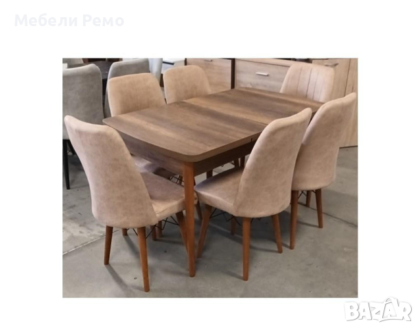 Трапезен комплект Barok – маса с 6 стола, кафяво/бежово