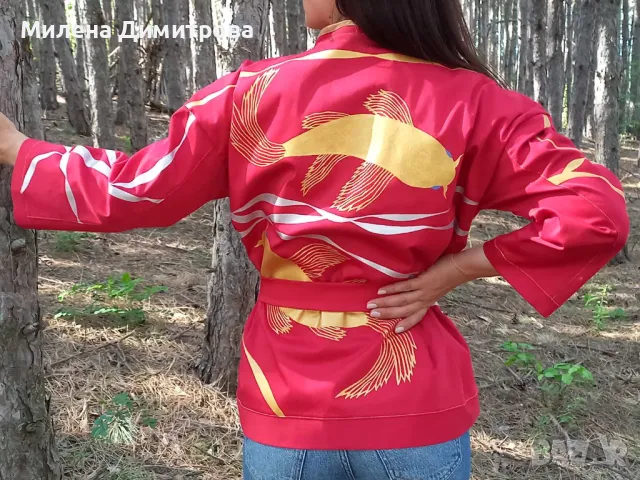 Ръчно рисувано сатенирано кимоно , снимка 8 - Сака - 48960337