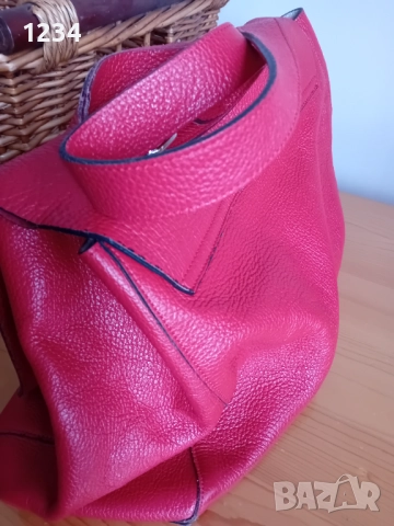 Червена италианска чанта от естествена кожа, снимка 7 - Чанти - 52985568