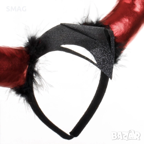 Хелоуин / Halloween диадема с червени сатенени рога и пера_1256086, снимка 3 - Аксесоари за коса - 52131511